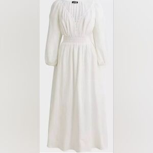 J Crew Tall V-Neck Smocked-Waist Midi Dress, Soft Gauze, White, Medium Tall